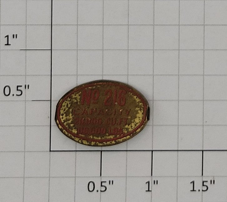 Lionel 216-10 Hopper Brass Capacity Nameplate with Red Lettering #216