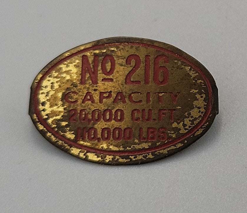 Lionel 216-10 Hopper Brass Capacity Nameplate with Red Lettering #216