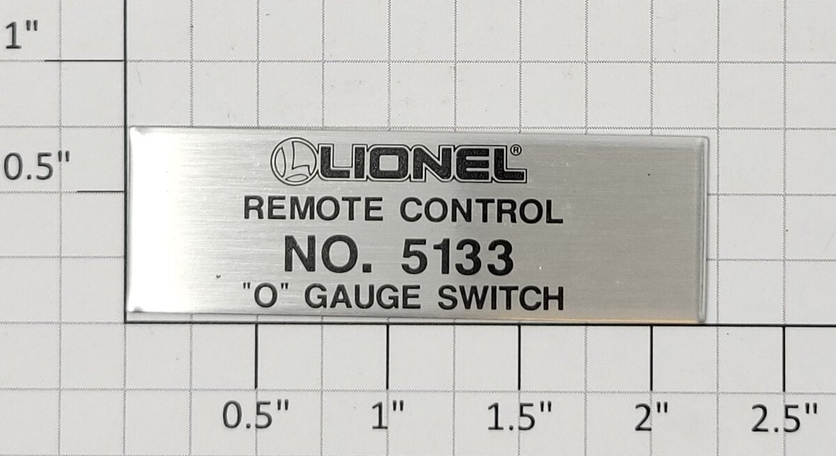 Lionel 5133-10 O Gauge Remote Control O72 Switch Self Adhesive Nameplate