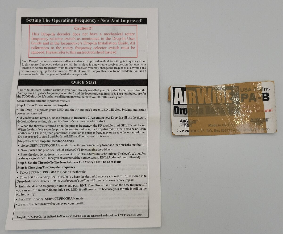 CVP AWGP7-9 AirWire 900 USA-Trains PA-B Drop-In Decoder