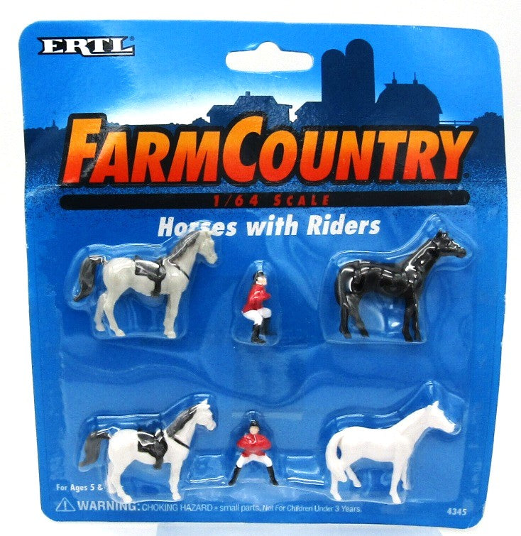 Ertl 4345 1:64 Scale Farm Country 4-Horses With 2-Riders Plastic Figures
