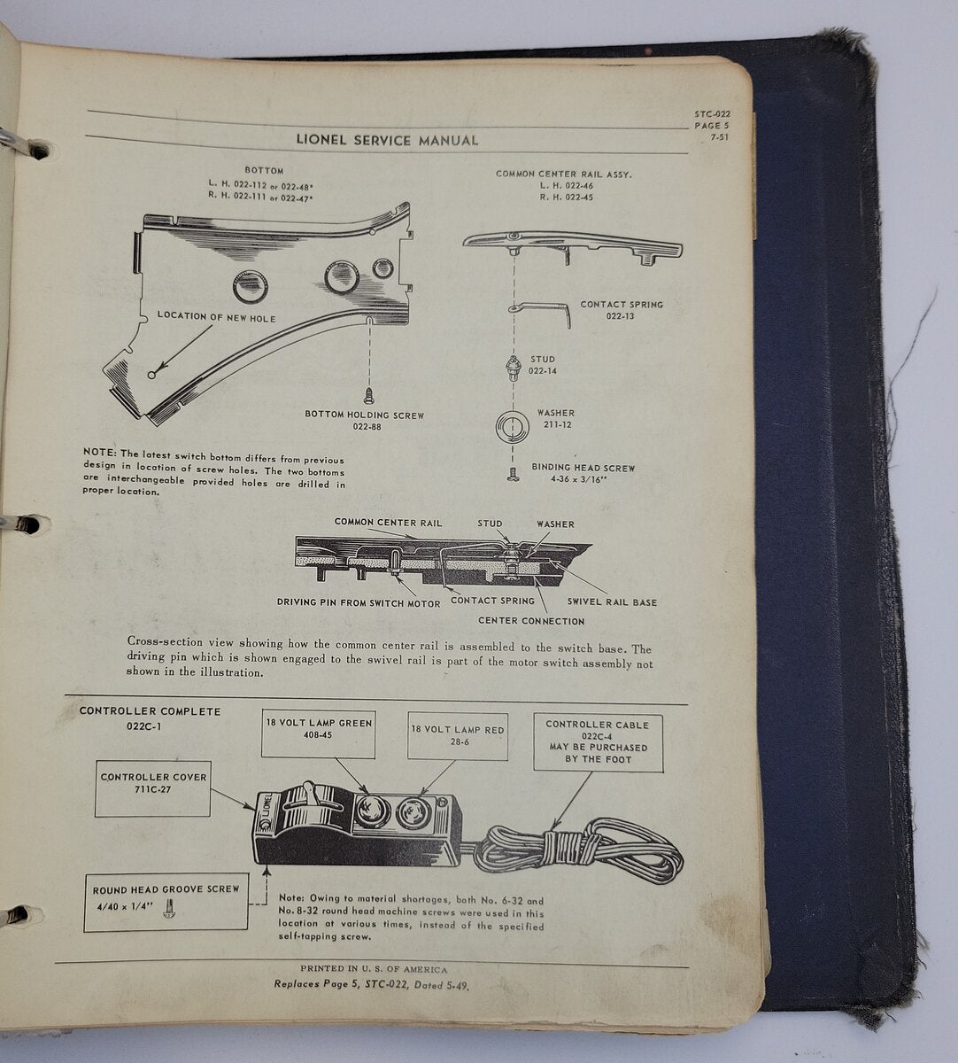 Lionel 1949-A Lionel Service Manual & Replacement Parts Catalog Year 1949