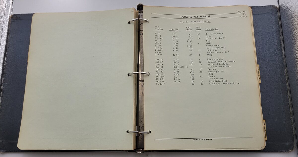 Lionel 20-1143 Service Manual and Replacement Parts Catalog