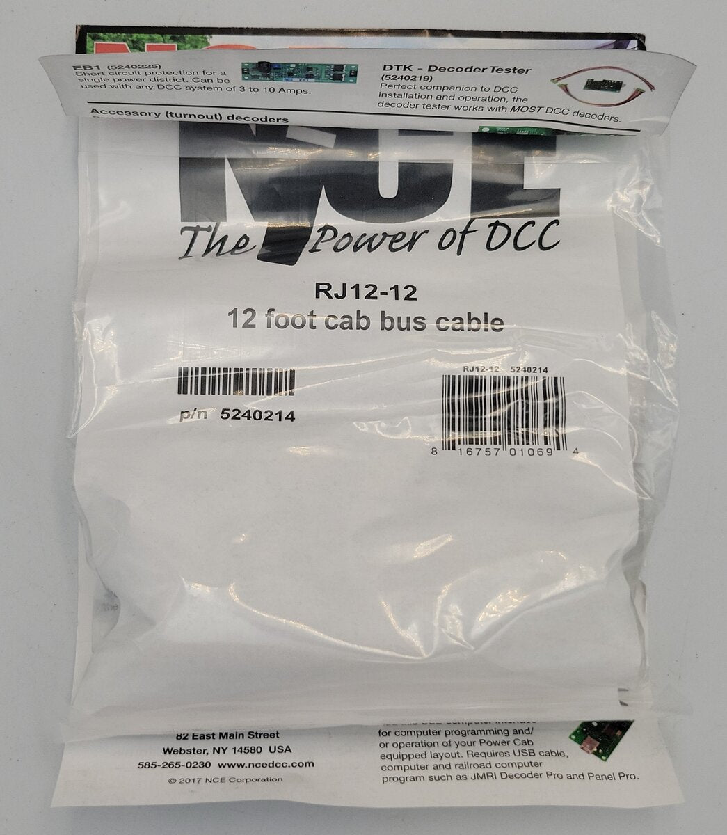 NCE Corporation 5240214 12' Cab Throttle Bus 6-Wire Flat Cable w RJ12 Connectors