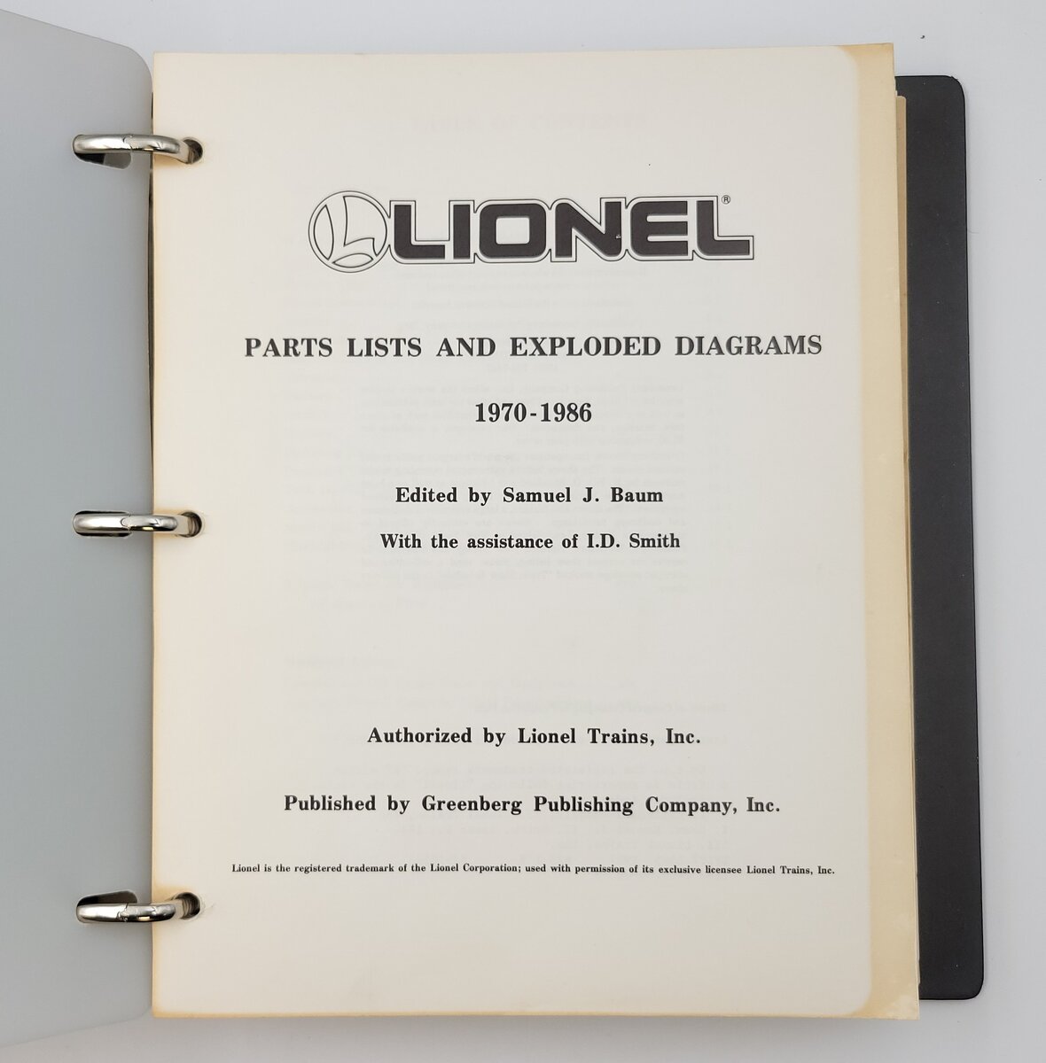 Lionel 1970-1986 Lionel Parts and Exploded Diagrams Manual