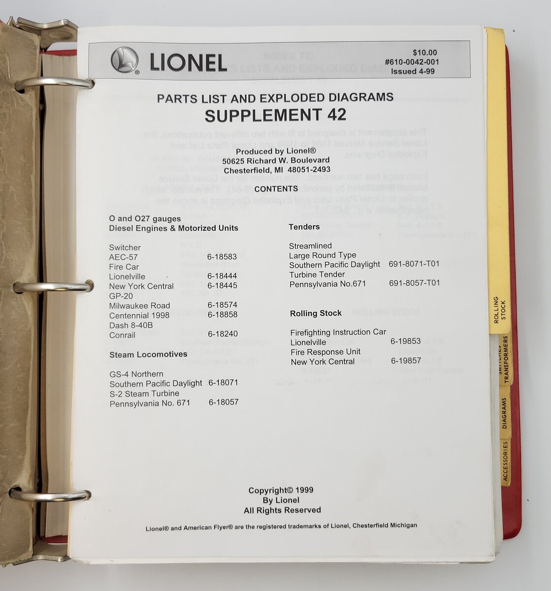 Lionel 21-550 1977-1979 Parts Manuals, Volumes 1&2 (Set of 2)