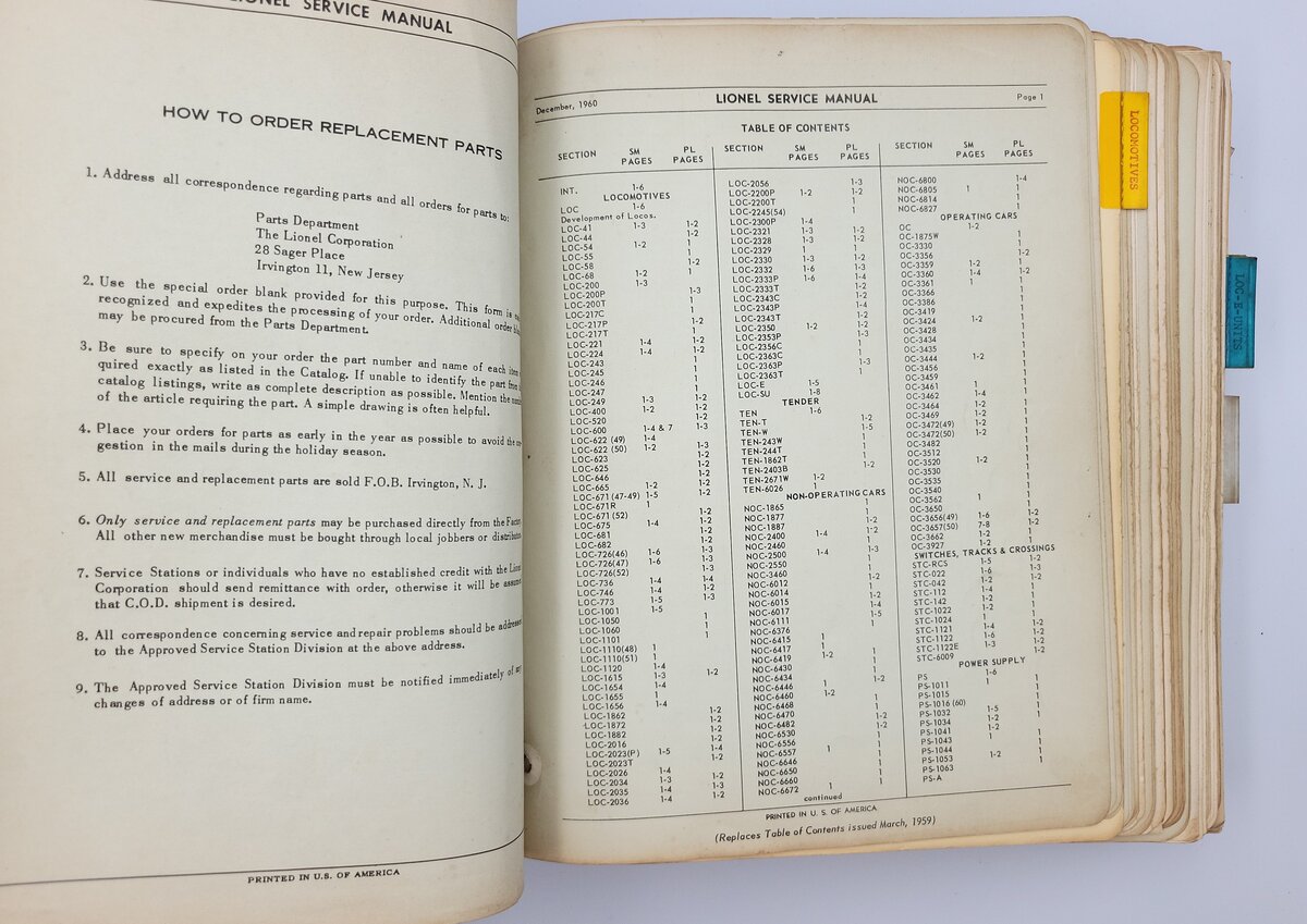 Lionel 21-630 1959 Service Manual