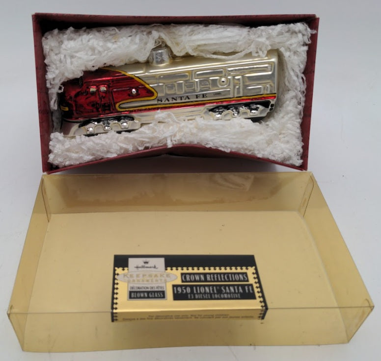 Hallmark 1927 1950 Lionel Santa Fe F3 Locomotive Train Glass Christmas Ornament