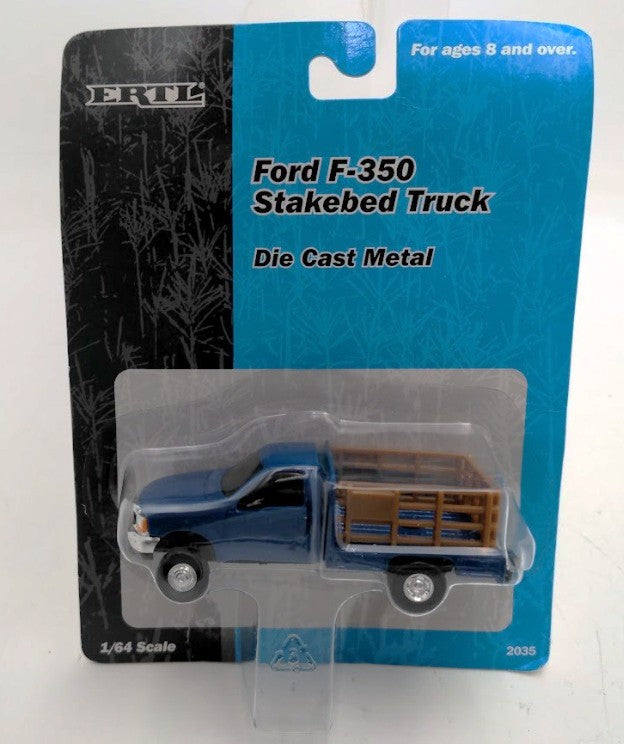 Ertl 2035 1:64 Scale Blue/Brown Ford F-350 Stakebed Truck Die Cast Metal Rare