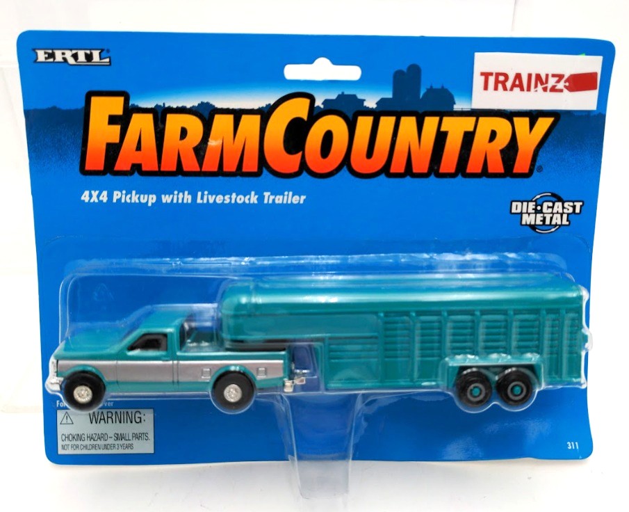 Ertl 311 1:64 Scale FarMachines Ford F-250 4 x 4 Pickup With Livestock Trailer