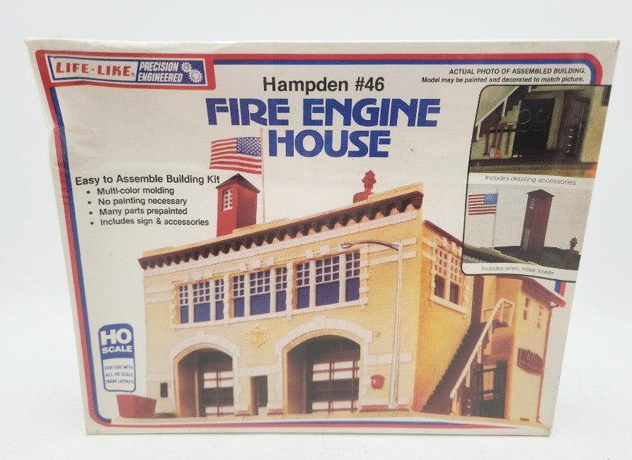 Life Like 1390 HO Scale Hampden #46 Fire Engine House Building Kit