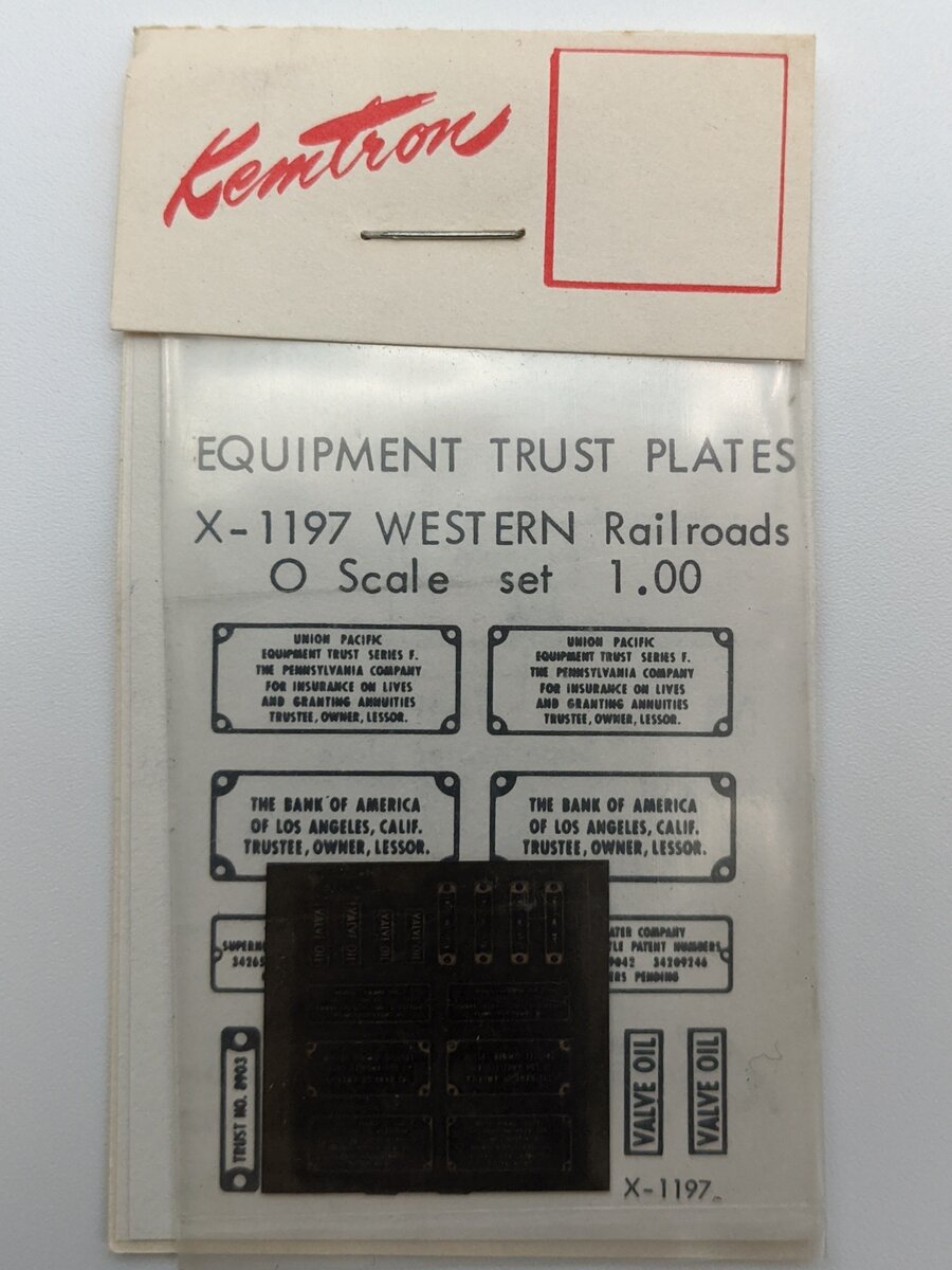 Kemtron X-1197 O Western Railroads Equipment Trust Plates