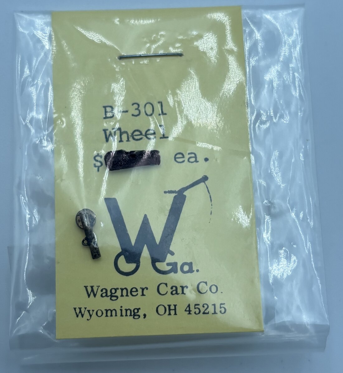 Wagner Car Co. B-301 O Scale Slider Wheel