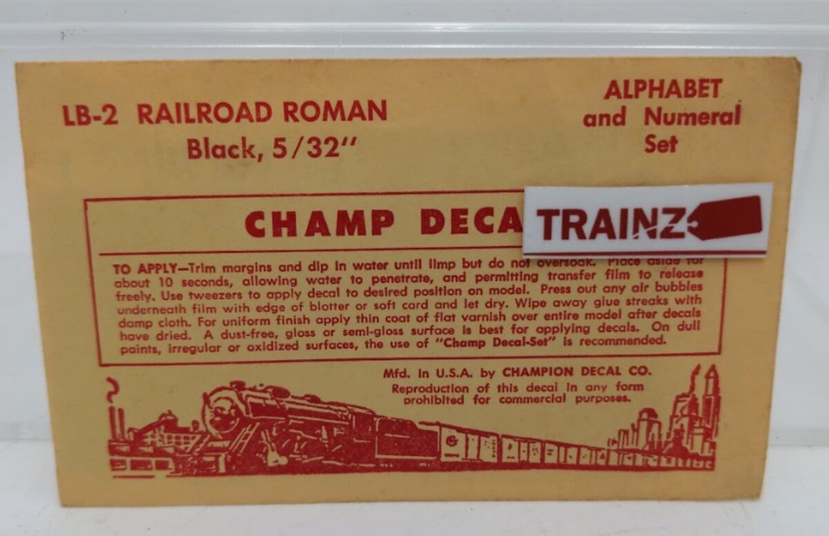 Champ Decals LB-2 HO Scale Black Railroad Roman 5/32