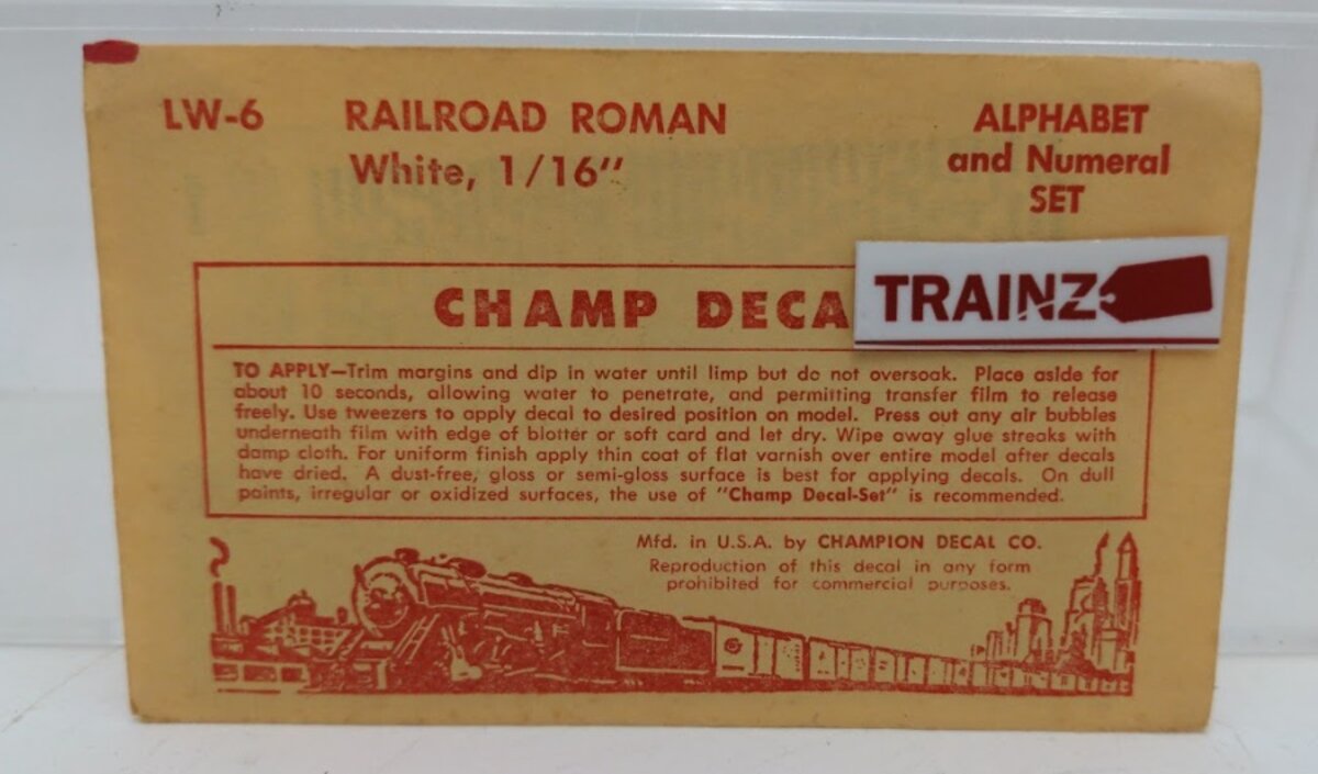 Champ Decals LW-6 HO Scale White 1/16