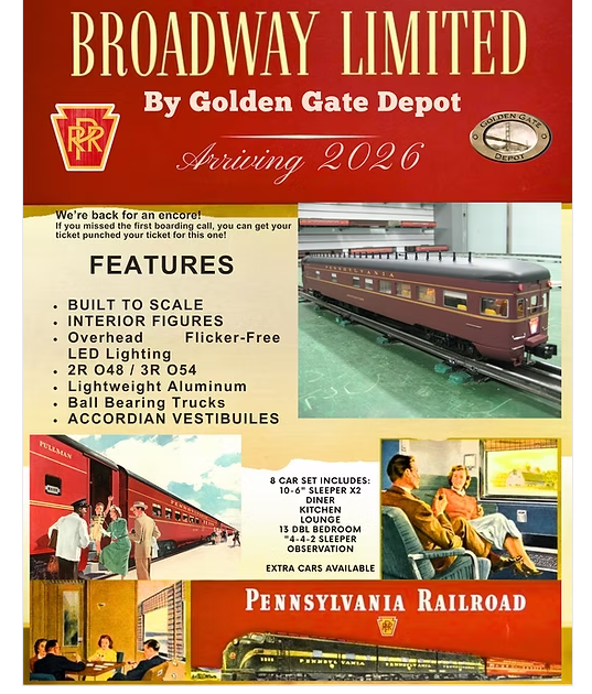 Golden Gate Depot O 1948 PRR Broadway Limited 8-Car Passenger Set - 2 Rail