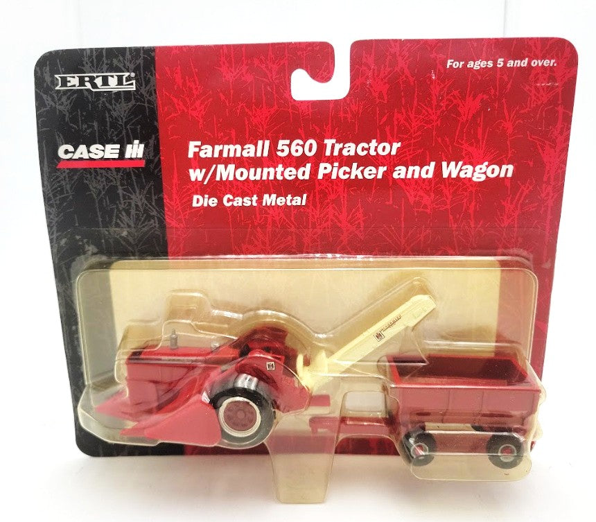 Ertl 14073 1:64 Scale Farmall Red Model 560 Tractor W/Mounted Picker & Wagon