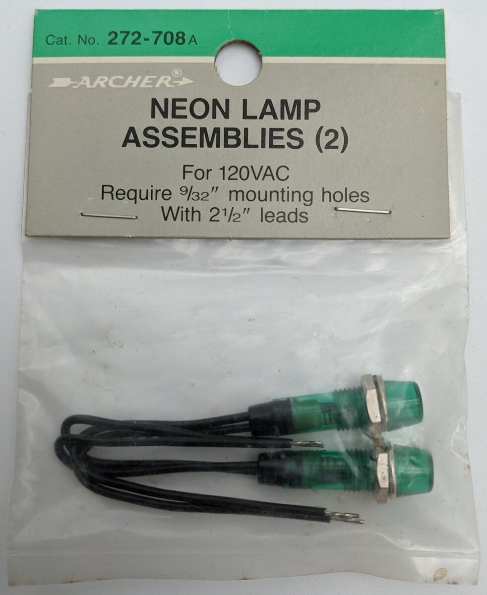 Archer 272-708A 120VAC Neon Lamp Assemblies Pair