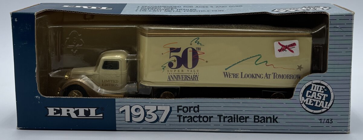 Ertl 2984 1:43 50th Anniversary 1937 Ford Tractor Trailer Bank