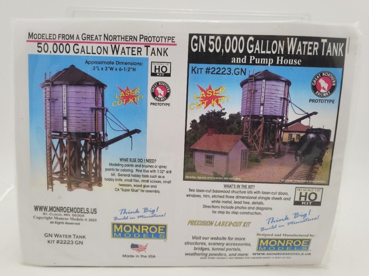 Monroe Models 2223GN HO Scale 50,000 Gallon Water Tank/Pump House Laser Cut Kit