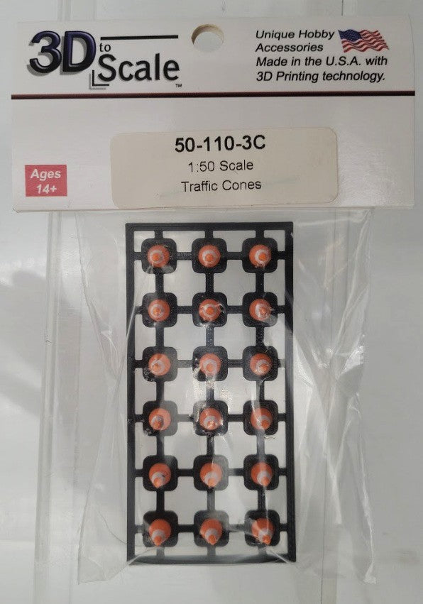 3D to Scale 50-110-3C 1:50 Scale Traffic Cones Black / White & Safety Orange