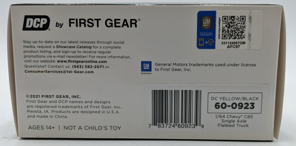 First Gear 60-0923 1:64 Chevrolet C65 W/Single Axle Flatbed Yellow/Black