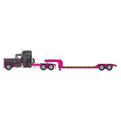 First Gear 60-1313 1:64 Kenworth W900A w/Sleeper & Rogers Lowboy - Pink