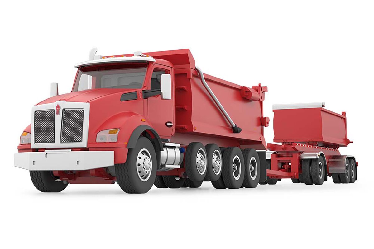 First Gear 60-1278 1:64 Kenworth T880 w/ Rogue Dump Body & Dump Trailer Red