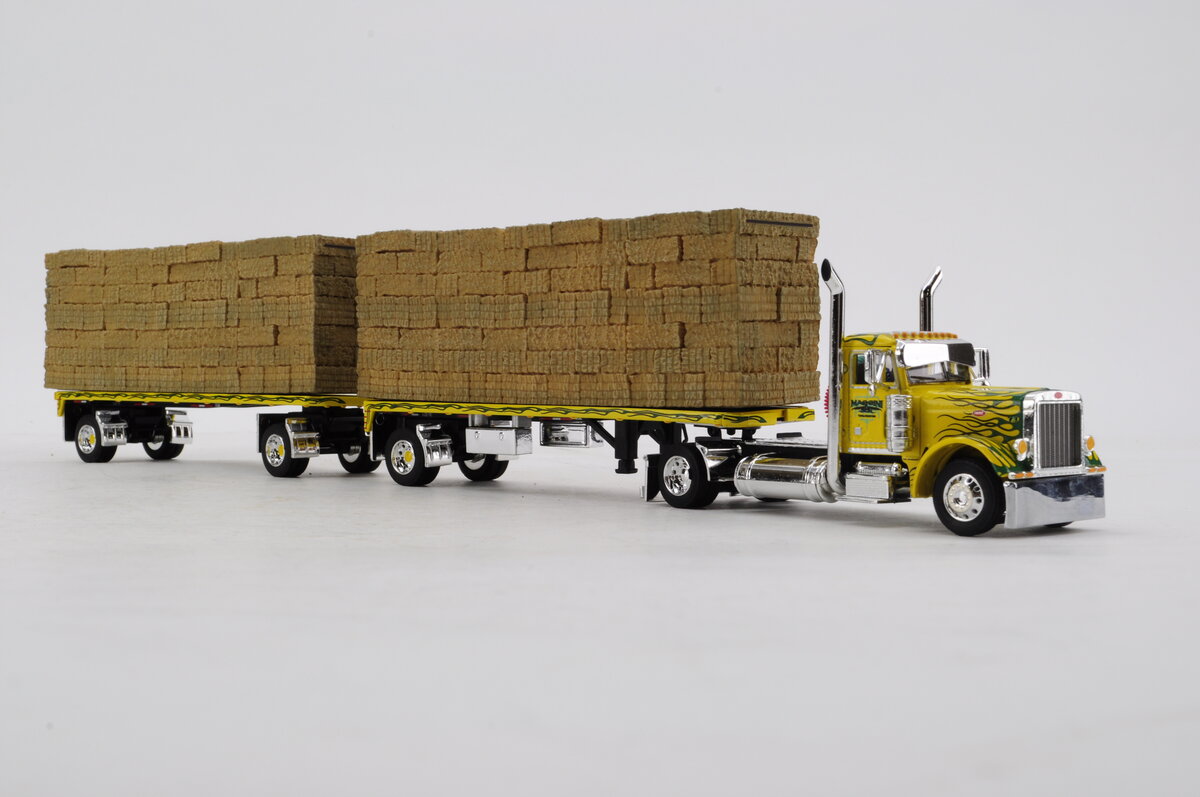 First Gear 69-1815 1:64 Peterbilt 379 w/Two Pup Trailers and Hay - Maggine & Son