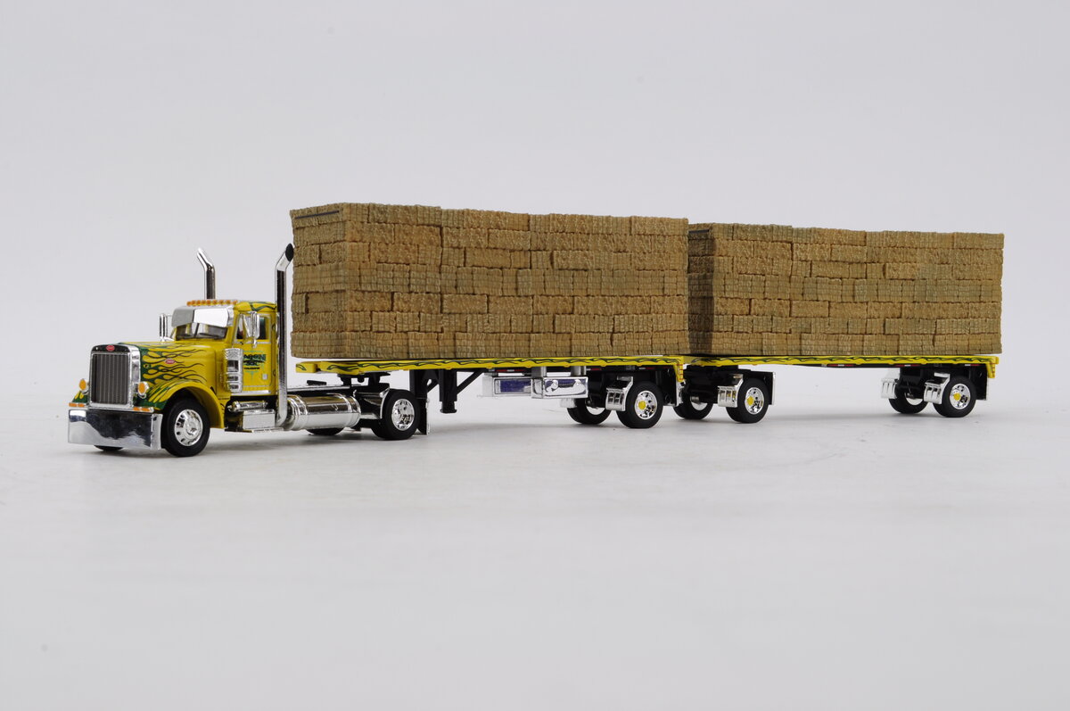 First Gear 69-1815 1:64 Peterbilt 379 w/Two Pup Trailers and Hay - Maggine & Son