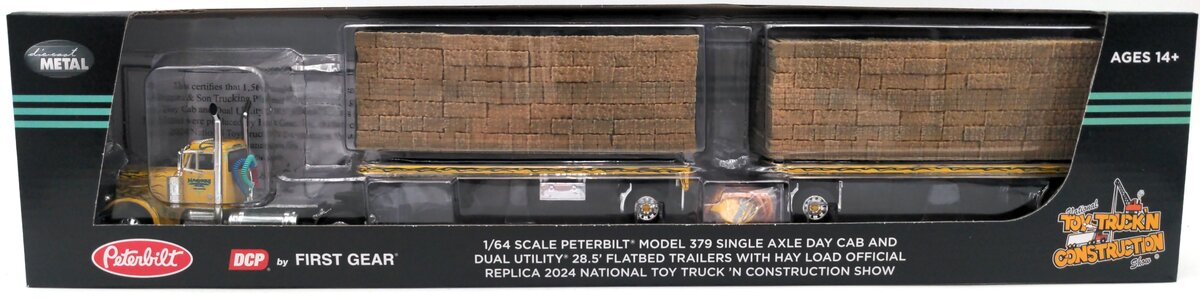 First Gear 69-1815 1:64 Peterbilt 379 w/Two Pup Trailers and Hay - Maggine & Son