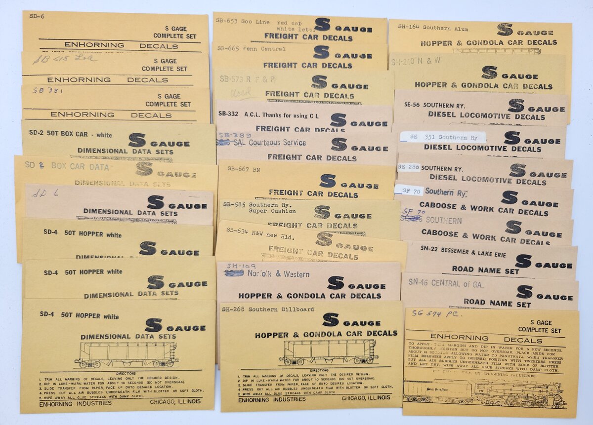 Enhorning Industries SD-2 S Gauge Decal Lot (Pack of 34)