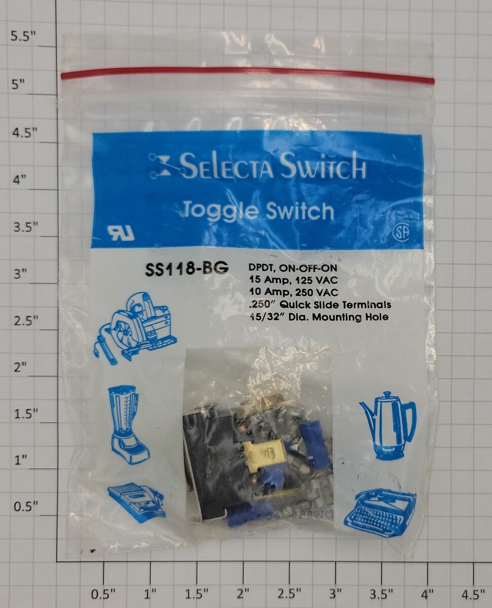 Selecta Switch SS118-BG DPDT On-Off-On 15 amp @ 125 Volt AC Toggle Switch