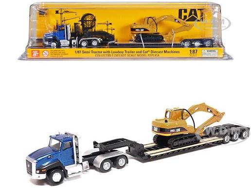 Diecast Masters 84415 1:87 CAT CT660 Day Cab w/ Lowboy Trailer & Excavator