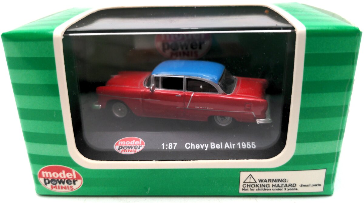 Model Power 19237 1:87 HO Minis Red/Blue 1955 Chevy Bel Air Coupe