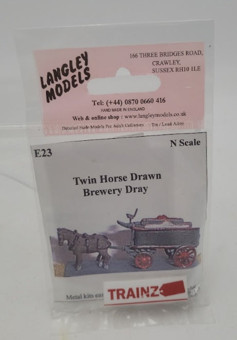 Langley Miniature Models E23 N Scale Twin Horse Drawn Brewery Dray Metal Kit
