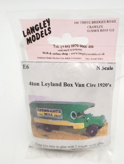 Langley Miniature Models E6 N Scale 4Ton Leyland Box Van Circ 1920's Metal Kit