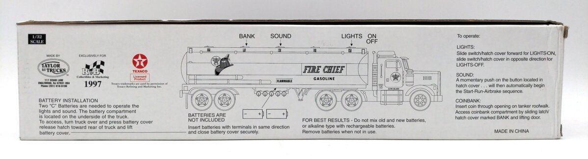 Texaco 1997 1:32 Scale Fire Chief Gasoline Tanker Truck Bank