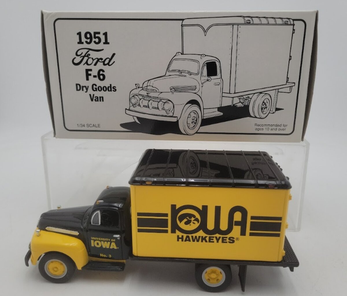 First Gear 18-1766 1:34 Scale Yellow 1951 Ford F-6 Dry Goods Van Iowa Hawks