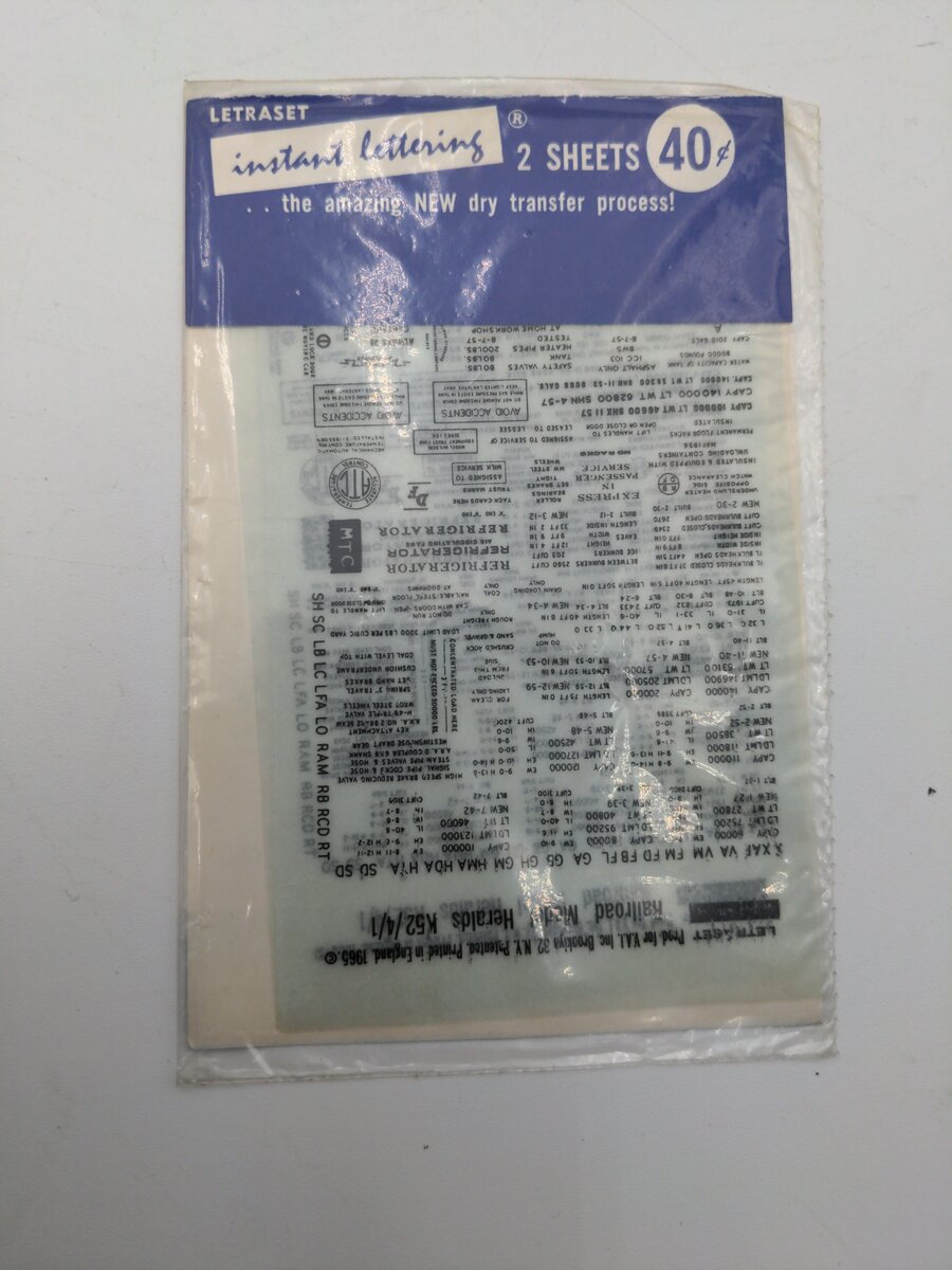 Visual Art Industries, INC. k52/4/1 Railroad Model Heralds Instant Lettering 2PC