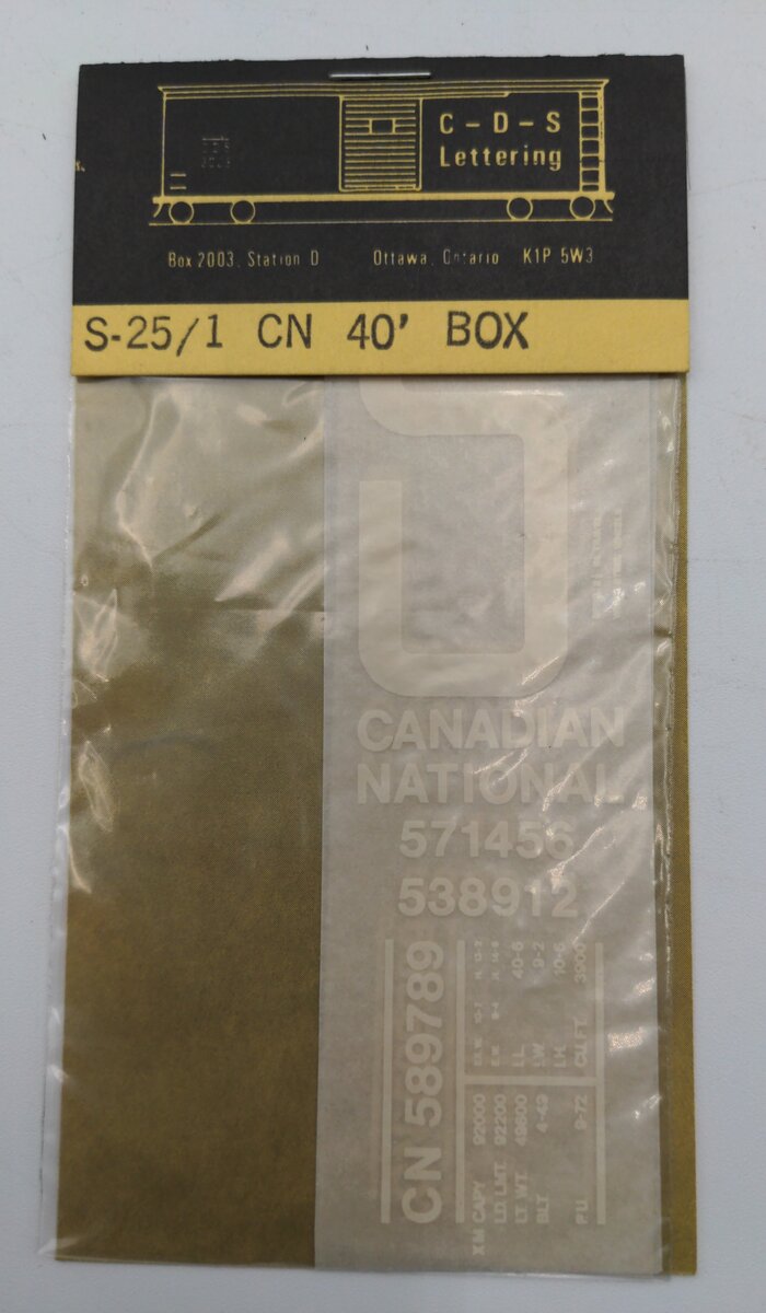 CDS Lettering S-25 CN 40' Box Decal