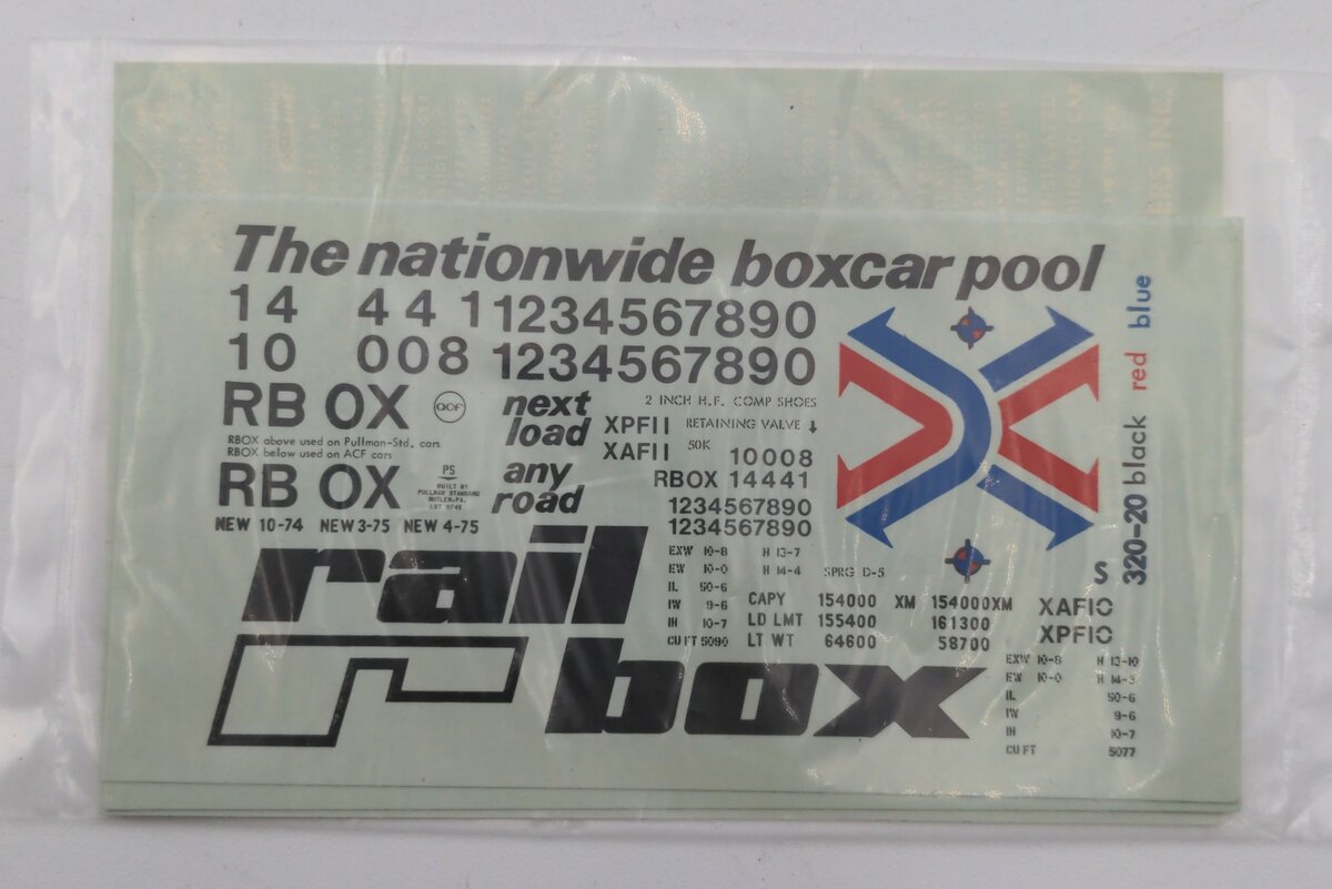 Walthers 320-20 HO Scale Railbox R/W/BLK Decal
