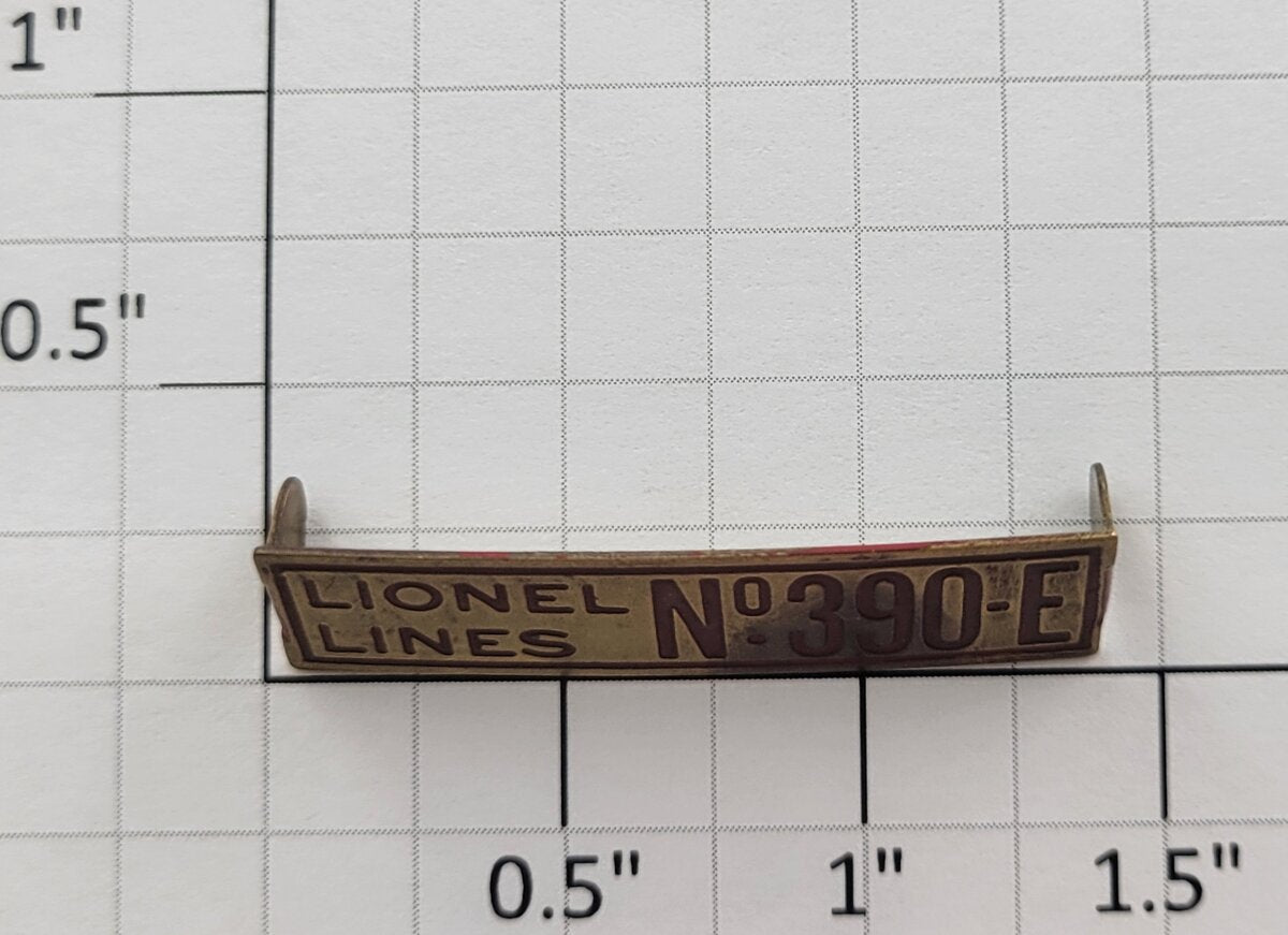 Lionel 390E-NPB1 Number Plate No.390-E in Red with Lionel Lines Brass