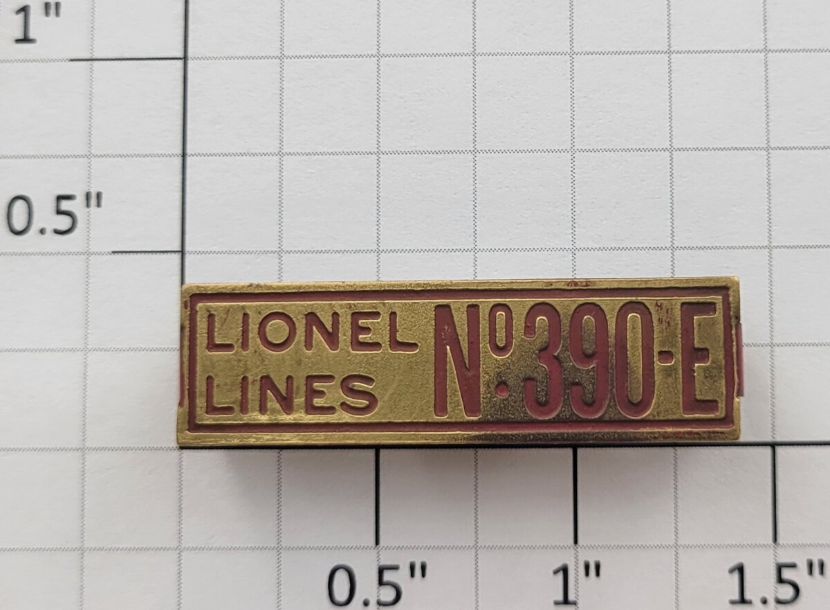 Lionel 390E-NPB1 Number Plate No.390-E in Red with Lionel Lines Brass