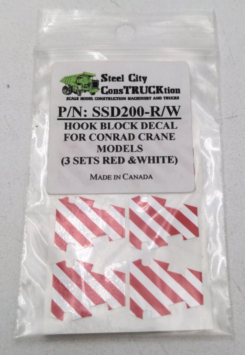 Steel City SSD200-RW 1:50 Conrad Crane Hook Block Decal Set (3)-Red/White