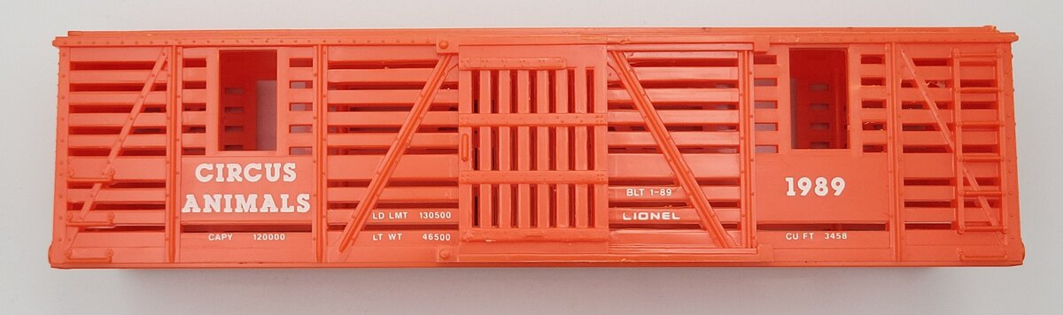 Lionel 1989-1 Lionelville Orange "Circus Animals" Stock Car Shell #1989