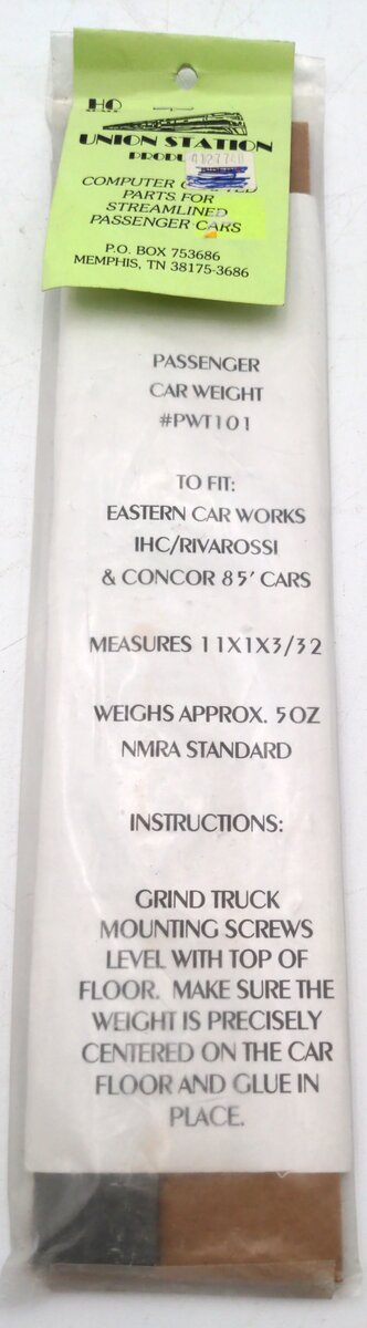 Union Station PWT101 HO Scale Passenger Car Weight