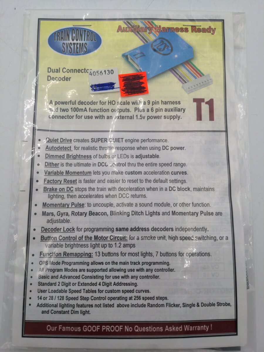Train Control Systems T1 HO Scale Dual Connector Decoder