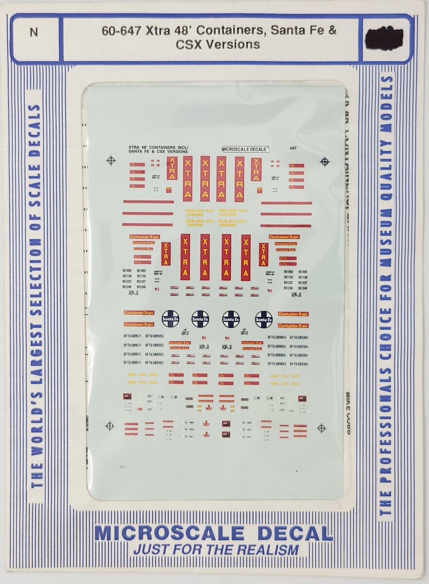 Microscale 60-647 N Santa Fe & CSX Version XTRA 48'' Containers Decal Sheet