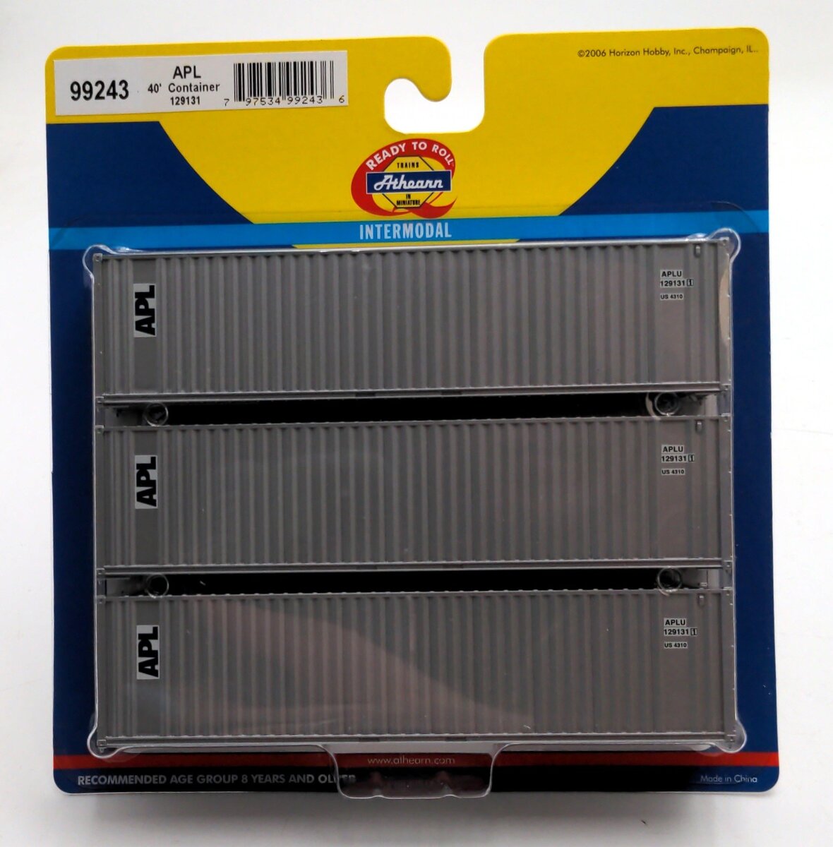 Athearn 99243 HO Scale APL 40' Container (3)